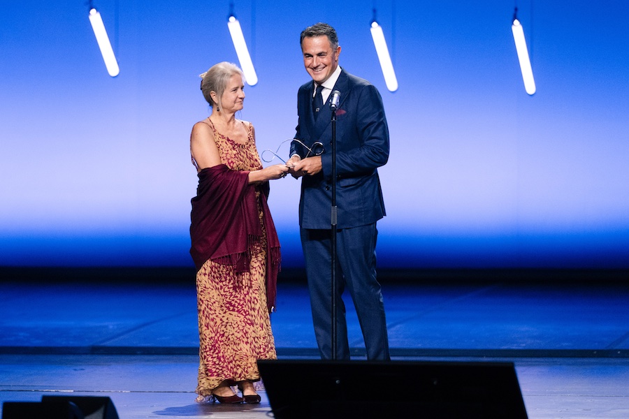 Giovanni Schneider and Laura Ros, Chairman and CEO of G. Schneider at the CNMI Sustainable Fashion Awards © 2025 G. Schneider