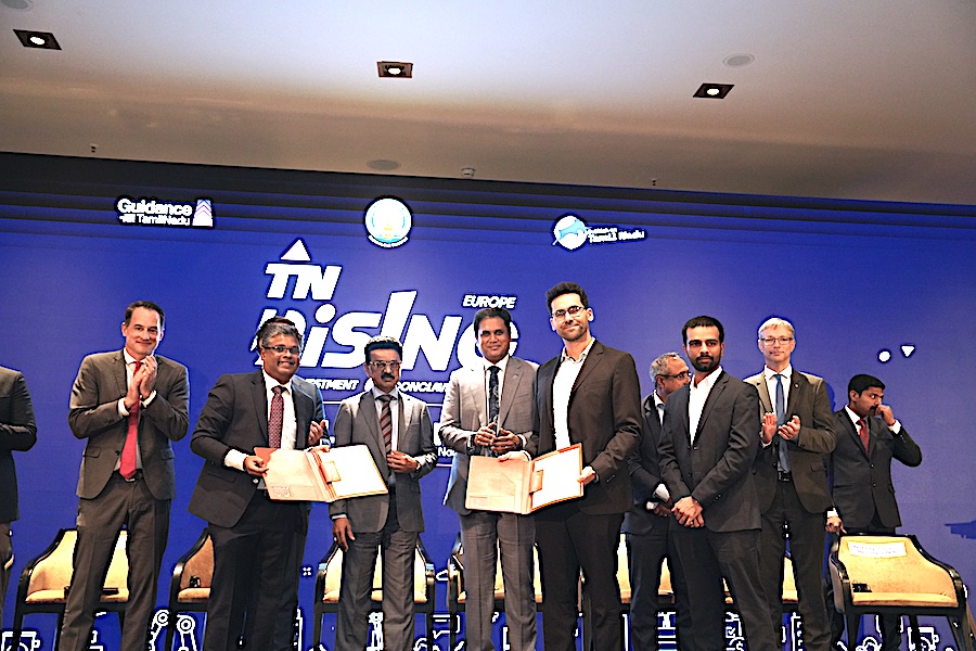 from left to right: Felix Neugart (CEO, NRW.Global Business), V. Arun Roy, I.A.S. (Principal Secretary, Department of Industry, Government of Tamil Nadu), Hon. M.K. Stalin (Chief Minister of Tamil Nadu), Hon. Dr TRB Rajaa (Minister of Industry, Investment Promotion and Trade, Government of Tamil Nadu), Dr Akram Idrissi (ITA – RWTH Aachen), Varqha Bagwan (ITA – RWTH Aachen) and Reinhold von Ungern-Sternberg (BVMW) (from left to right), source: Guidance Tamil Nadu, source: Guidance Tamil Nadu © 2025 ITA