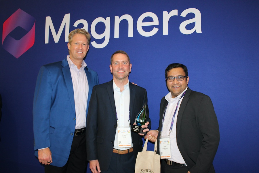 Magnera CEO, Curt Begle joins Product Line Management Director, Seth Good and Innovation Manager, Vinit Singh to celebrate the award win at IDEA® 25 © 2025 Magnera