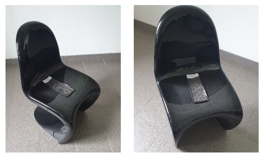 Prototype of a chair with a rear part made from recycled carbon fibres, which were processed into nonwoven fabrics at STFI. Man-ufacturer: AMURA (ES) © 2026 STFI