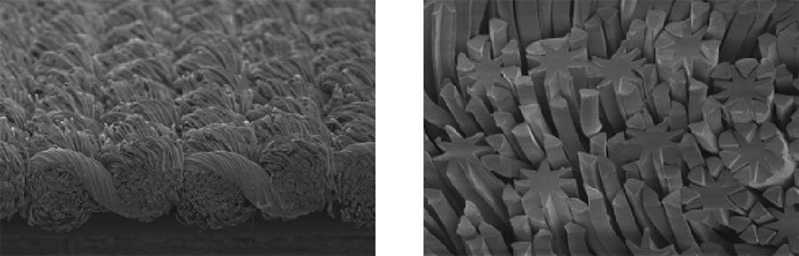 ARTIROSA CX surface (left) and cross-section (right) after finishing, highlighting a finely textured surface that delivers a premium appearance and distinctive feel © 2026 TORAY