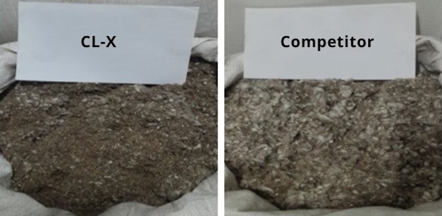 The dark color of the waste shows the difference in cleaning efficiency. © 2025 Trützschler